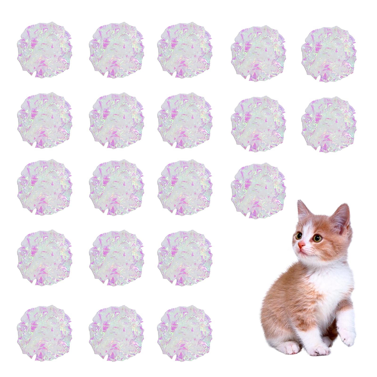 Andiker 20PCS Cat Crinkle Balls, 2.16 Inches Crinkle Balls with Polyester Film Thick Crinkle Paper Sturdy Cat Toys for Indoor Cats Reducing Boredom and Keep Fit for Cats and Kitten (White)