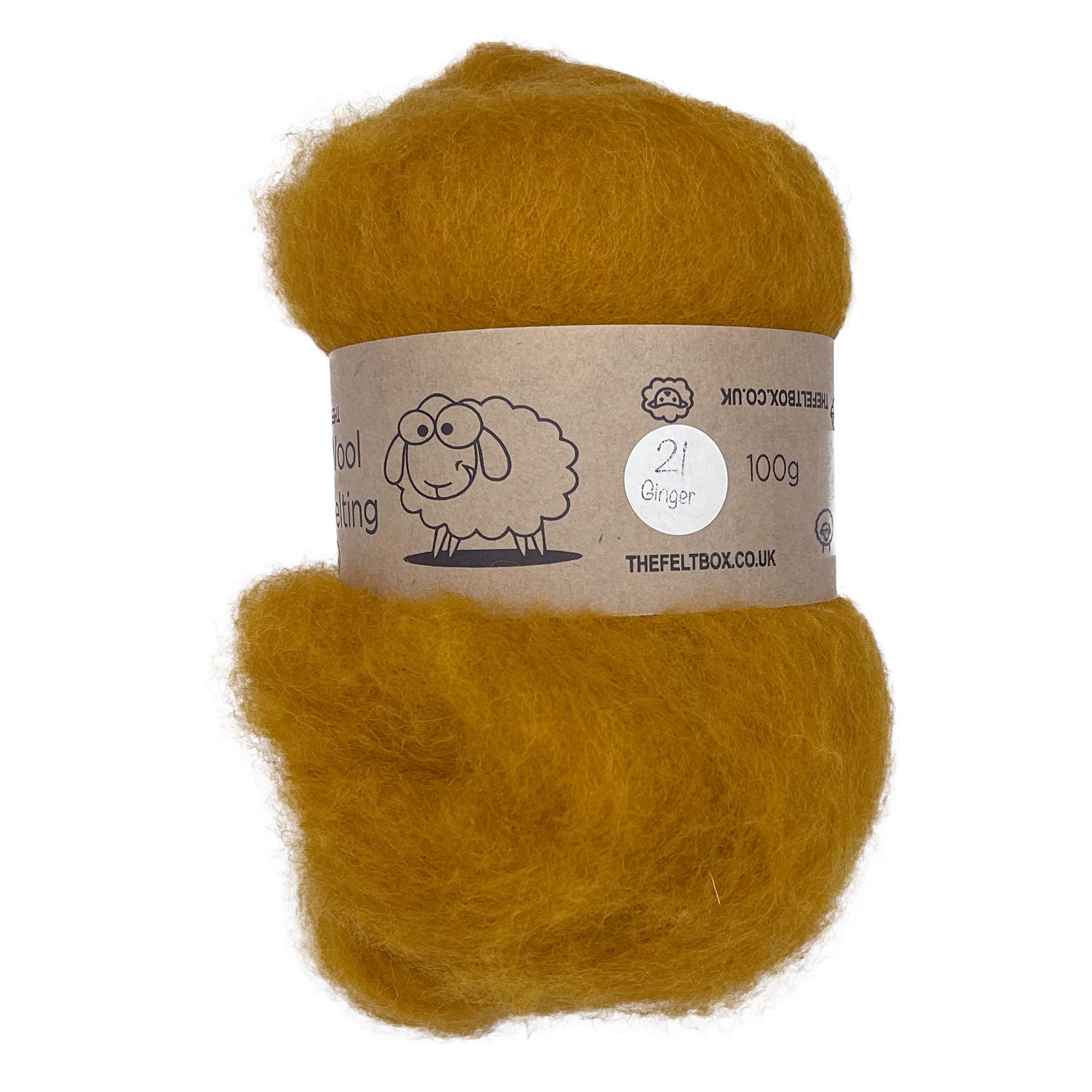 The Felt Box Needle Felting Wool Carded Batting : Short Coarser Mixed Together Fibres, Use as Core or Finish Wool 100 g | 3.5 oz- Ginger #21