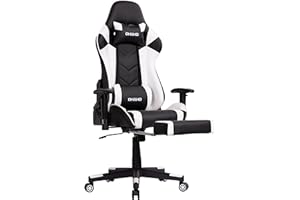 OHAHO Gaming Chair Racing Style Office Chair Adjustable Massage Lumbar Cushion Swivel Rocker Recliner High Back Ergonomic Computer Desk Chair with Retractable Arms and Footrest(Black/White)