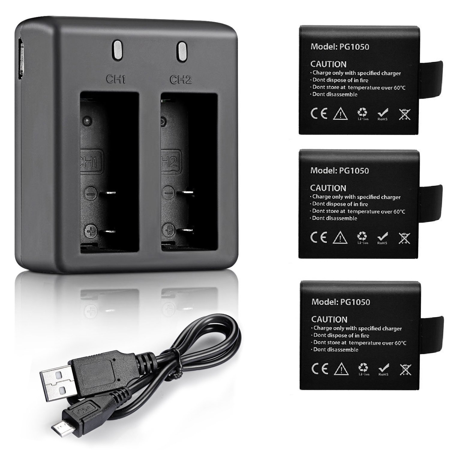 VVHOOY 3 x 1050mAh Rechargeable Action Camera Battery with USB Dual