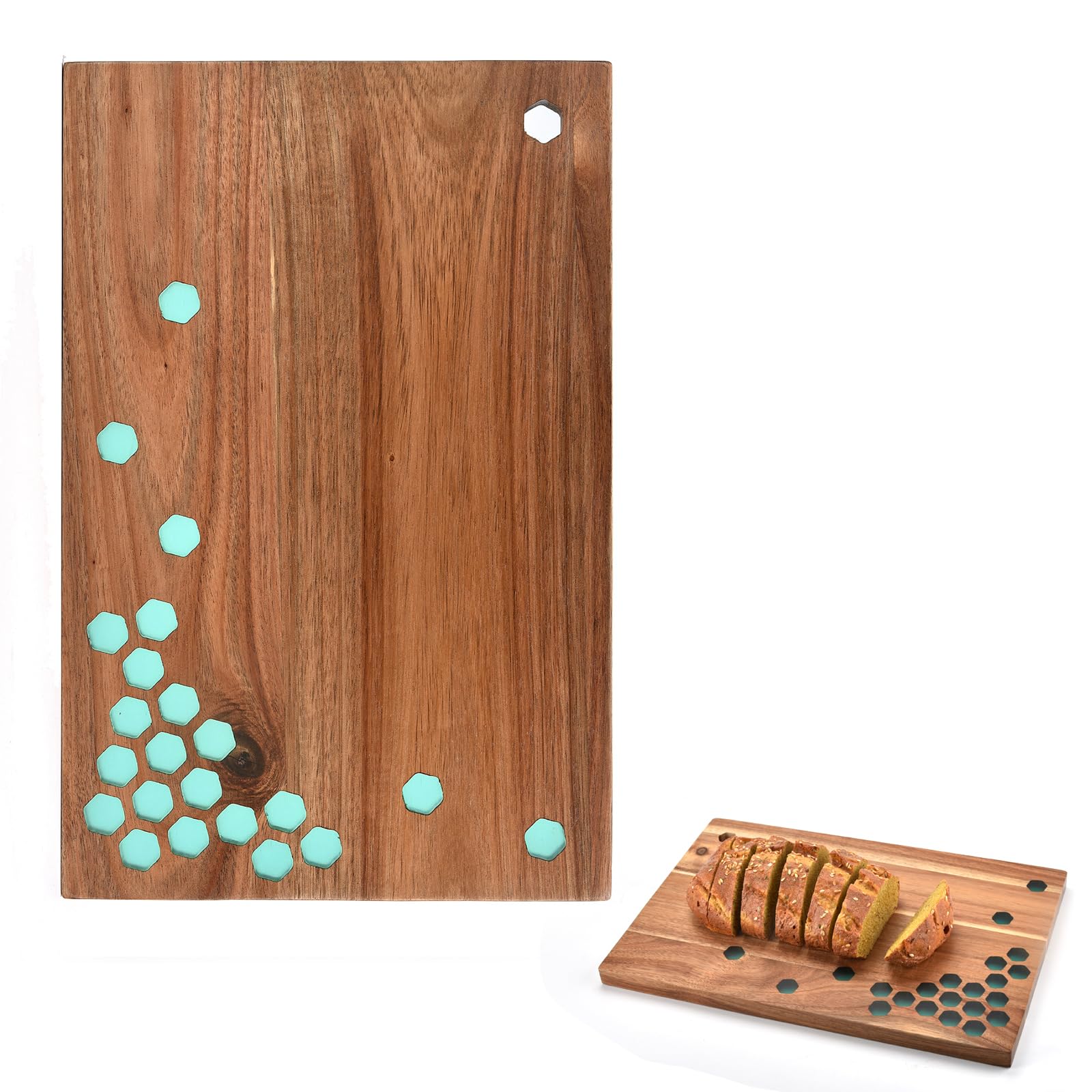 Guowall Wooden Chopping Board, Cutting and Serving Board, Acacia Wood, Green Epoxy Resin Design