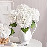 Veryhome White Hydrangea Artificial Flowers - 3Pcs 22.44In Large Faux Hydrangea Flowers, Latex Real Touch Flowers Fake Hydrangeas for Home Decor Wedding Party Centerpieces Floral Arrangements