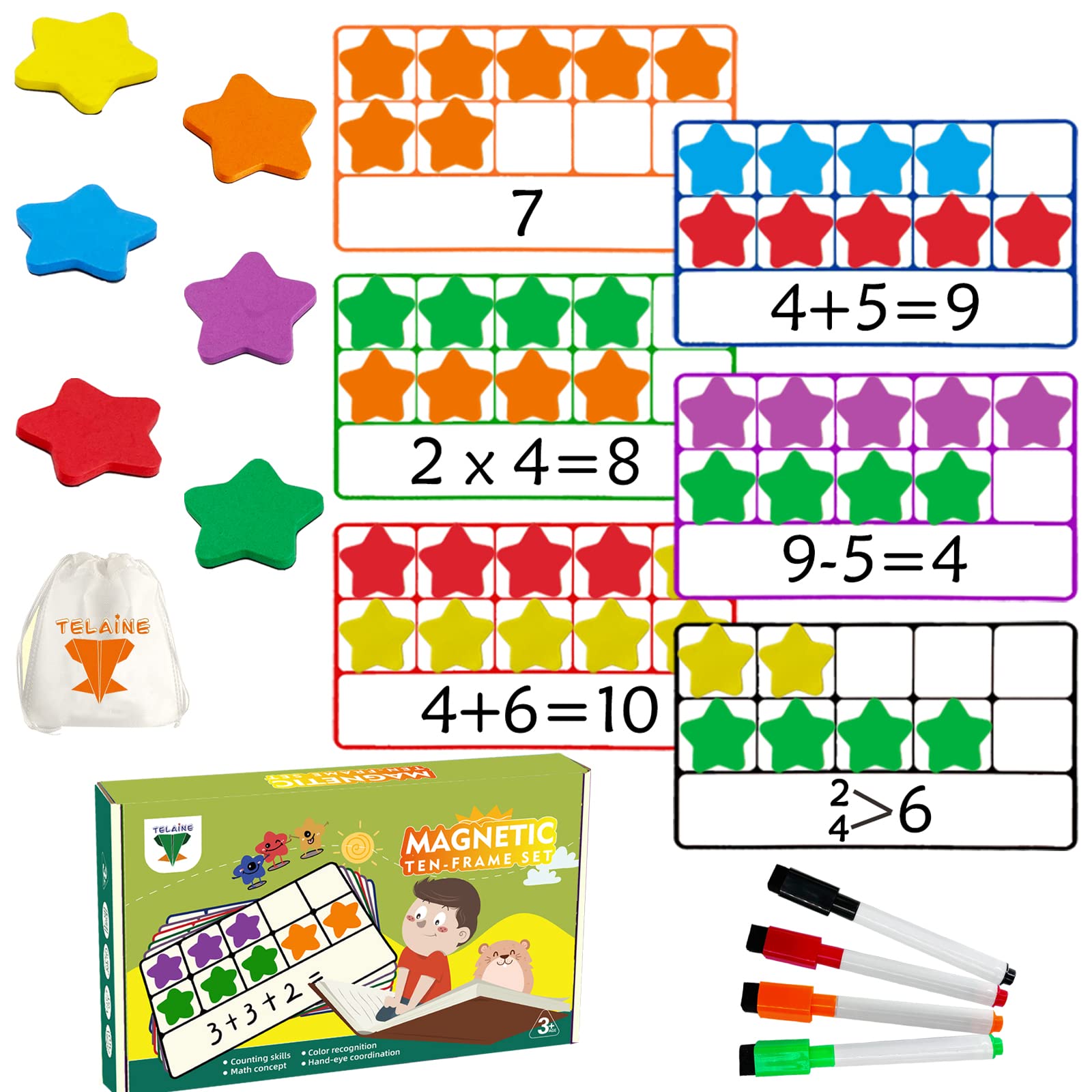 131 Piece Jumbo Magnetic Base Ten Blocks - Place Value Math Manipulatives For Elementary Grades