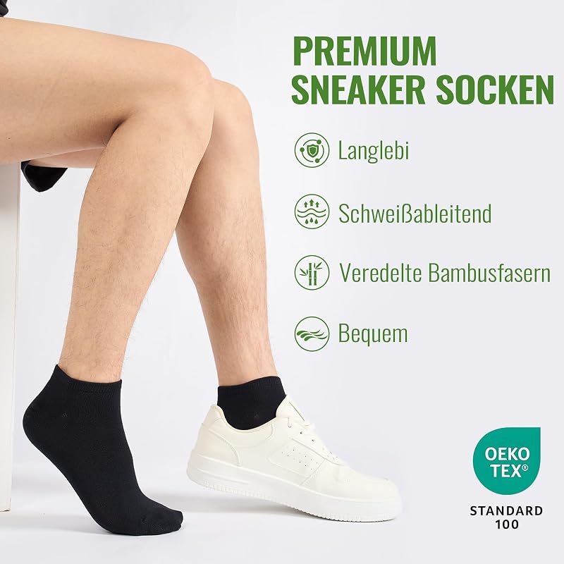 Bambus Sneaker Socken Herren Damen 10 Paar – Atmungsaktive Anti-Geruch Kurze Socken, Antibakterielle Sommer Sneakersocken Sportsocken Halbsocken Bambussocken, Schwarz 43-46