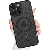 AIGOMARA Magnetic for iPhone 16 Pro Max Case, Compatible with Magsafe Cute Black Sage Flower Floral Pattern Screen Protector Camera Protection Matte Translucent Phone Case for Women Girls
