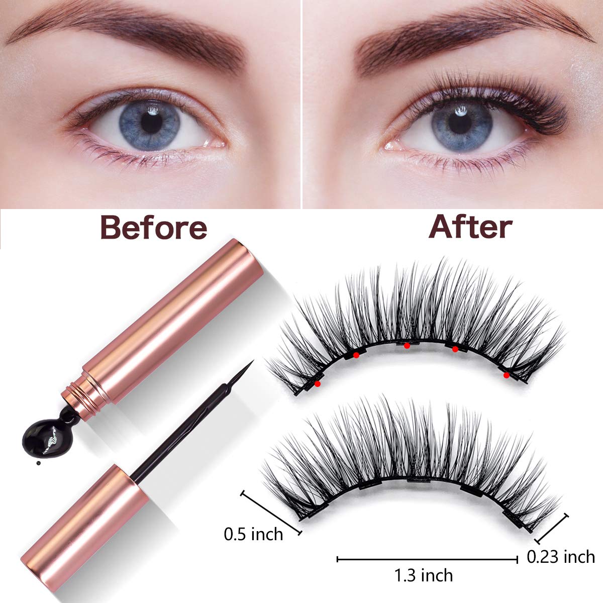 Magnetic Eyelashes Eyeliner Set, Waterproof Long Lasting Magnetic Eyeliner and Lashes Eyelashes Kit, Magnet 3D Eyelashes & 2 PCS Liquid Eyeliner with Eyelash Tweezers,Reusable Silk False Lashes set