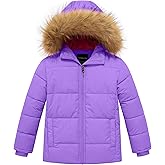 wantdo Girls' Winter Coat Warm Waterproof Puffer Jacket with Removable Faux Fur Hood