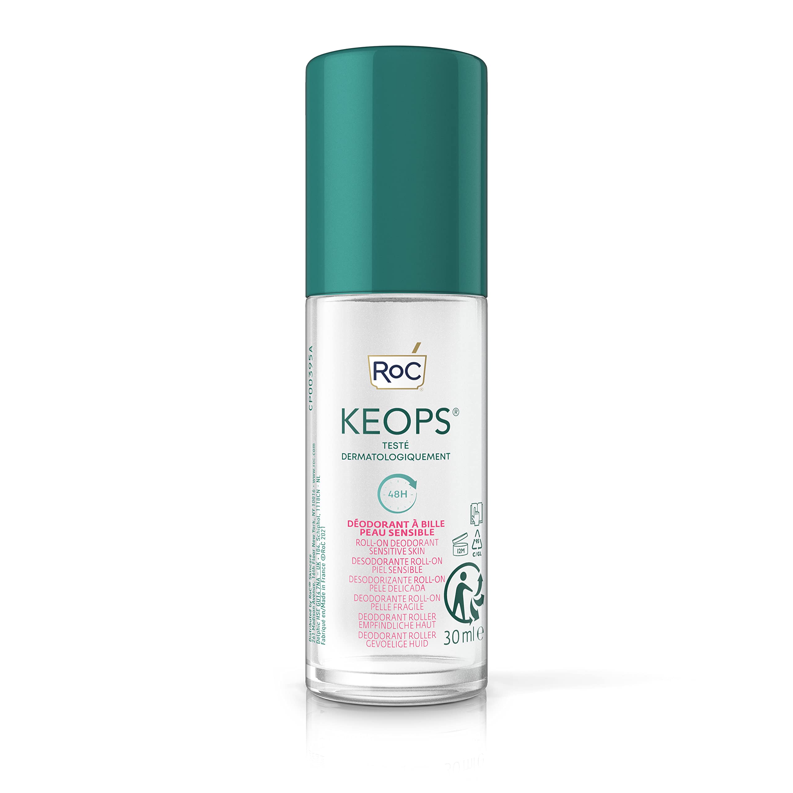 RoC - KEOPS Roll-On Deodorant Sensitive Skin - Anti-Perspirant - 48 Hours Efficacy - Alchol-Free and Fragrance-Free - 30 ml