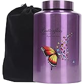 Urns for Human Ashes Adult Female Up to 220 lbs,Purple Butterfly Urn for Mom Ashes with Velvet Bag,Decorative Urns for Ashes Adult Women,Cremation urn Female (Butterfly, Purple)