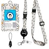 bolimoss Floral ID Name Badge Card Holder, Leather Badge Holder with Adjustable Retractable Lanyards, Breakaway Lanyards with Swivel Metal Clasp for Women Nurse Teacher Student