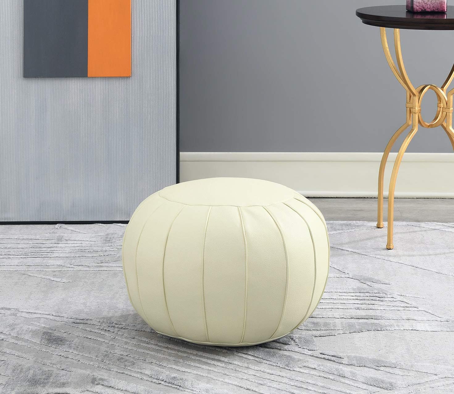 Comfortland Unstuffed Pouf Covers, Folding Faux Leather Ottoman Poufs