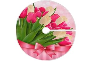 Qilmy 35.4" Mother's Day Christmas Tree Skirt,Beautiful Spring Tulips Flowers Bouquet Suede Xmas Tree Skir Suitable for Mother's Day Holiday Party Decoration Indoor Outdoor