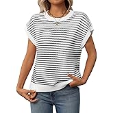 Women's Short Sleeve Knit Sweater Tops Trendy Crewneck Striped Pullover Vest 2026 Summer Spring Vacation Shirt Blouses
