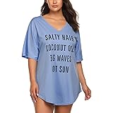 IN'VOLAND Women Plus Size Swimwear Baggy T-Shirts V Neck Letters Print Swimwear Bikini Beach Cover up