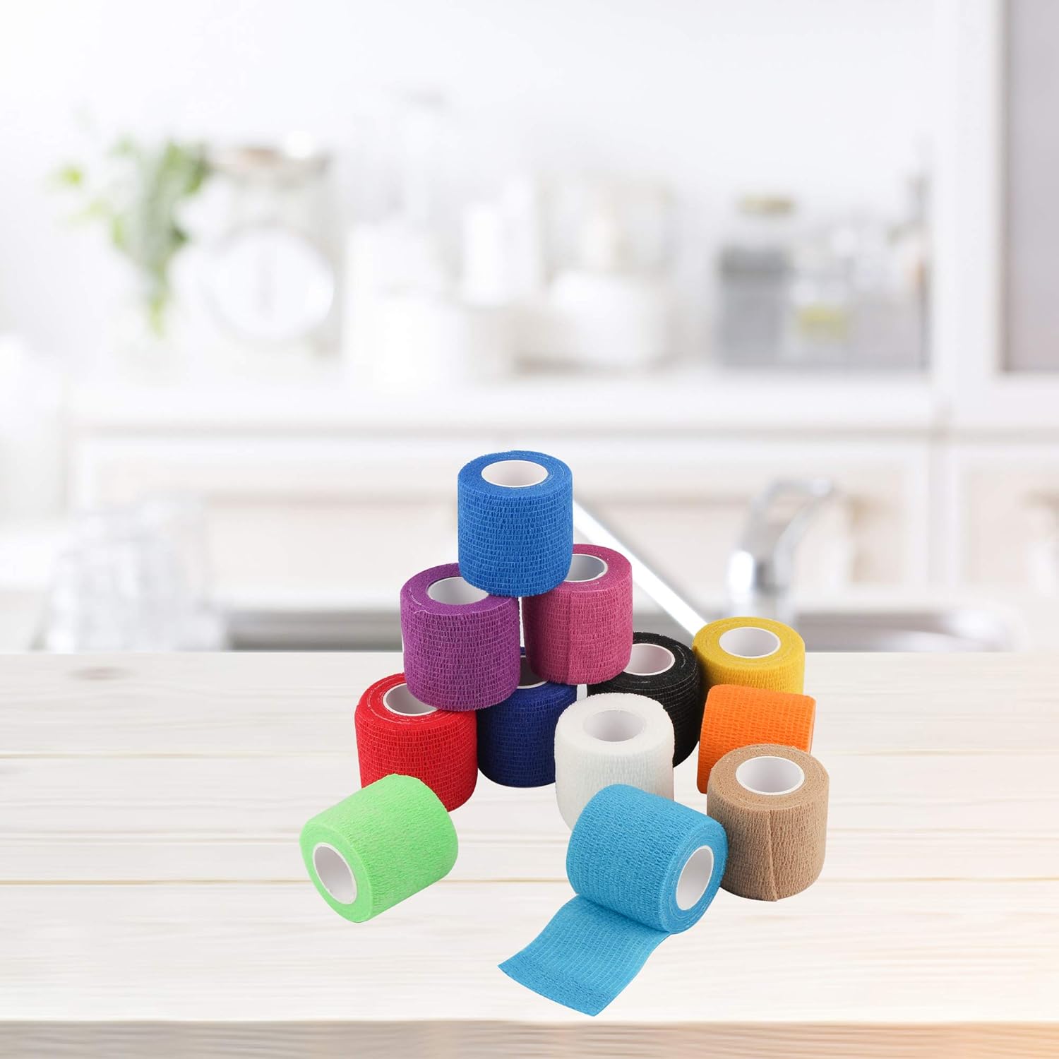 Self Adherent Cohesive Wrap Bandages 2 Inches X 5 Yards, 12 Count, First Aid Tape, Elastic Self Adhesive Tape, Athletic, Sports wrap Tape, Bandage Wrap for Sports, Wrist, Ankle (Rainbow Color) : Beauty