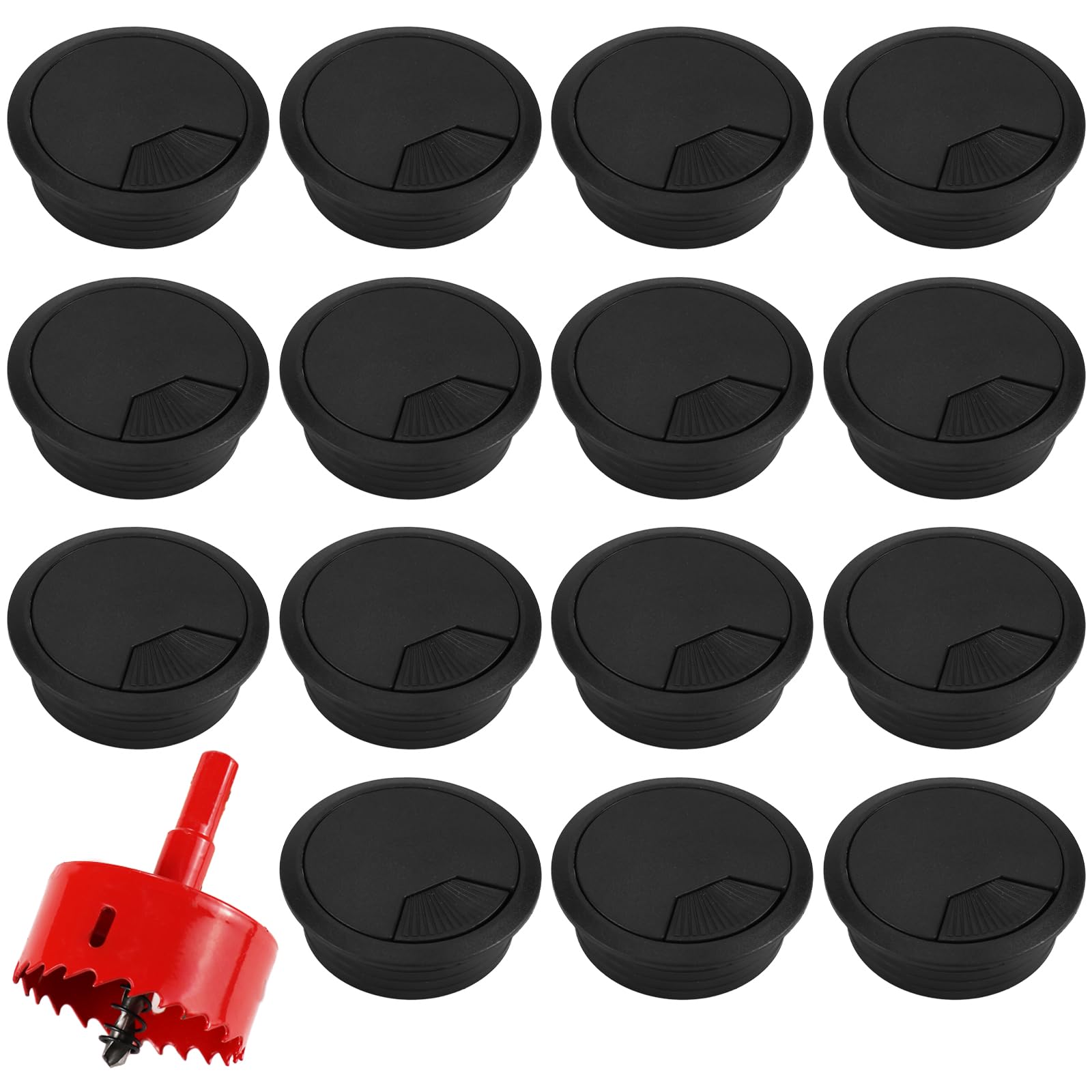 16sets Desk Grommet with Hole Saw, Desk Grommet, 60mm Table Cable Grommet, Cable Grommet Desk with Hole Saw, Cable Outlet Round Table Grommet for Home and Office Table Cable Cord Management
