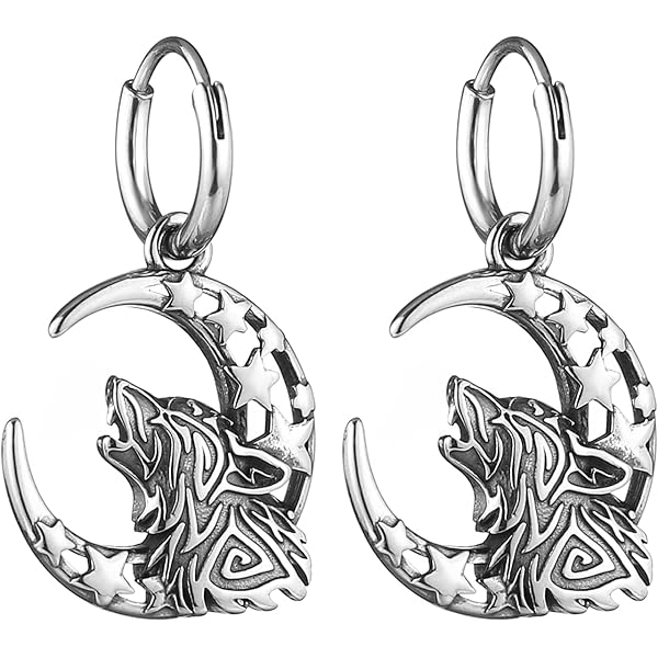 Rock Punk Mens Wolf hoofd Stud Oorbellen in roestvrij staal, 2 stuks
