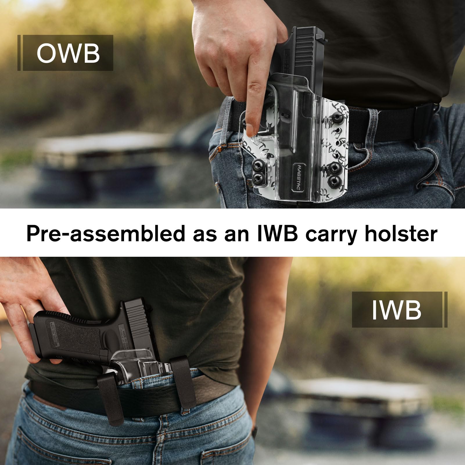 IWB/OWB Convertible Holster for Glock 19 Glock 17, Clear & Kydex Holster Fit: G17/G19/G22/G23/G31/G32/G45