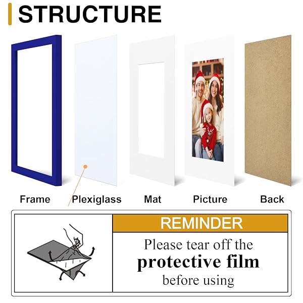 DECORUHOME 11X14 PICTURE FRAME SET OF 10, DISPLAY PHOTOS 8X10 WITH MAT OR 11X14 UNMATTED FOR PICTURE FRAMES COLLAGE WALL DECOR, ROYAL BLUE