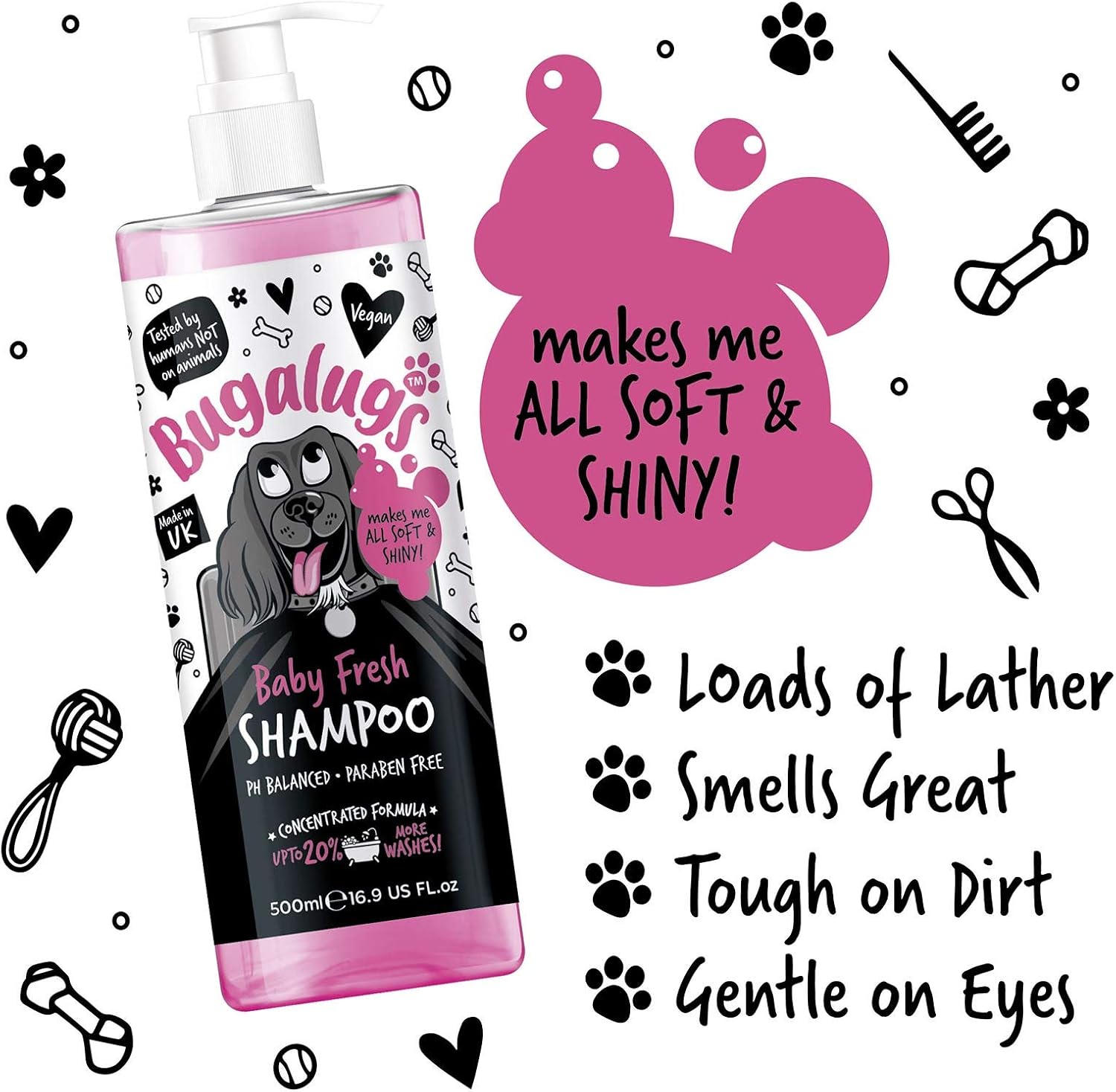 BUGALUGS Baby Fresh Dog Shampoo 500ml grooming products for smelly dogs with baby powder scent best puppy shampoo and conditioner - Image 4