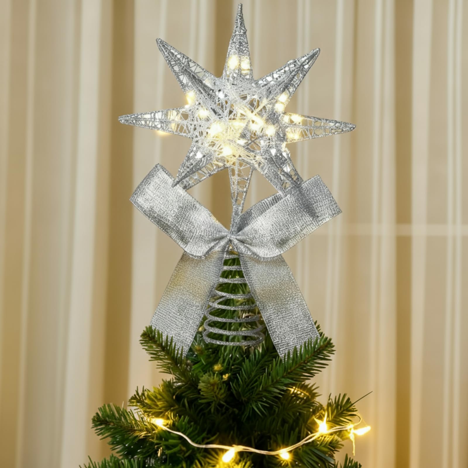 Christmas Star Tree Topper 3D Tree Topper with Led Light Battery ...