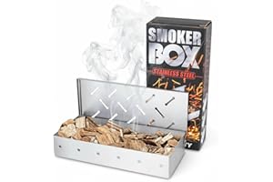 FVING Smoker Box for Gas Grill,Wood Chip Stainless Steel Pellet Smoke Box for All Grills Oven,Hinged Lid, Heavy Duty BBQ Accessories Party Gift for Dad Men Barbecue Outdoor