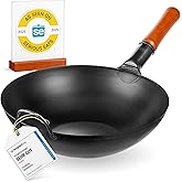 YOSUKATA 13.5" Carbon Steel Wok Pan – Pre-Seasoned Flat Bottom Pow Wok for Stir Fry, BBQ, Grill & Camping – Traditional Japan