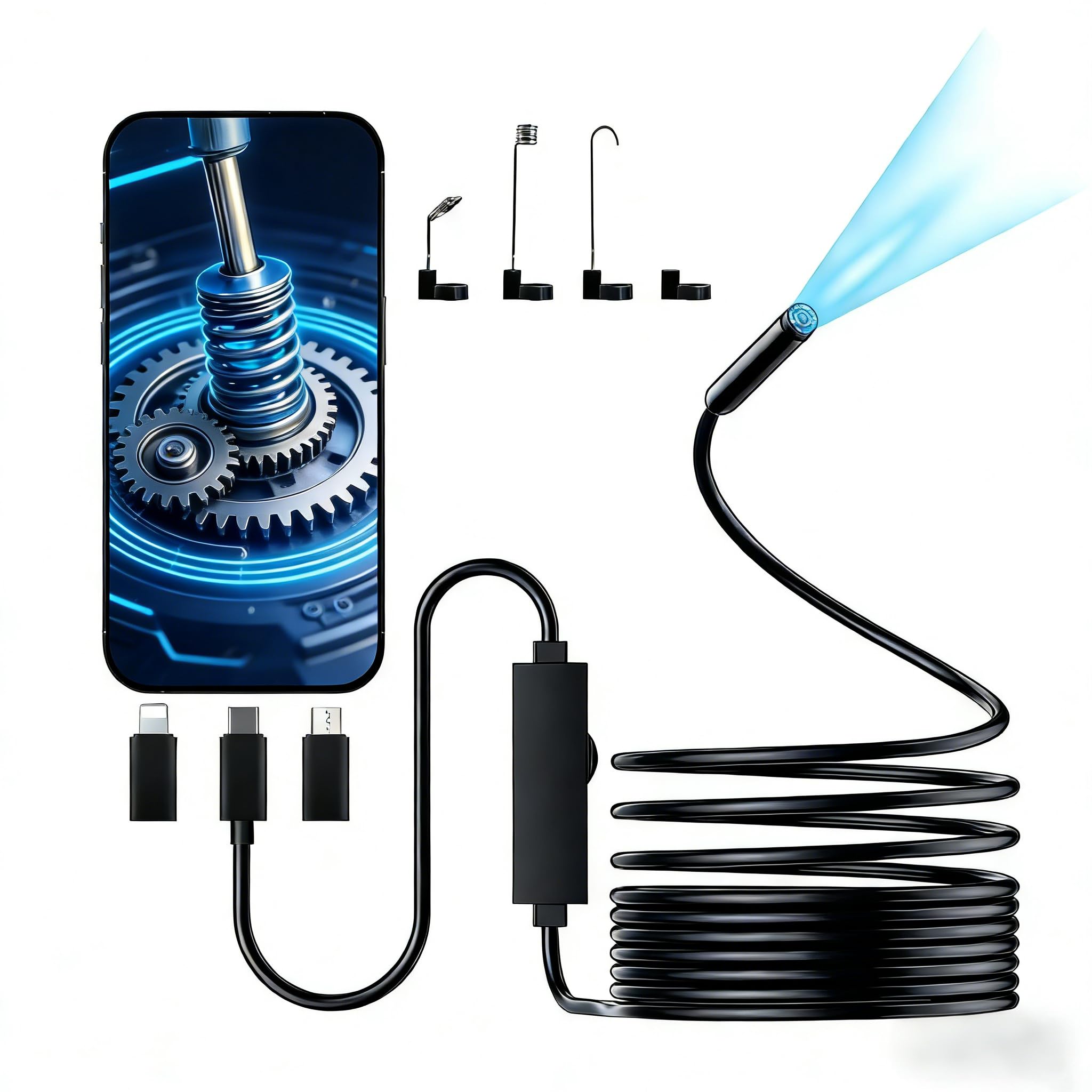 Photo 1 of 1920P HD Borescope with 8 Adjustable LED Lights,Endoscope Camera with Light,IP67 Waterproof Snake Inspection Borescope for iPhone Android,Semi-Rigid Cable for Automotive Plumbing HVAC