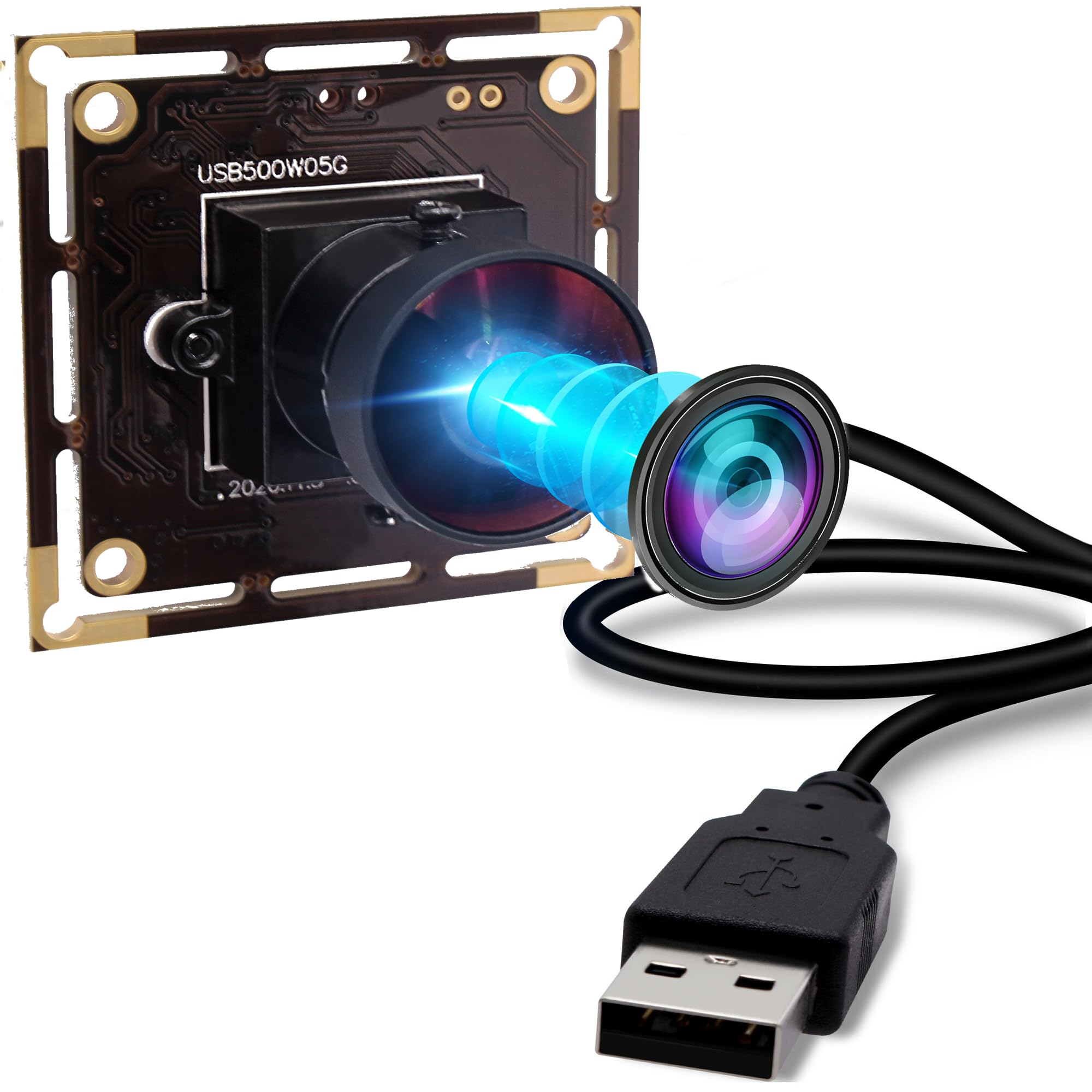 ELP Webcam 5MP with 170 Degree Wide Angle Fisheye Aptina MI5100 OTG Web Camera USB for Industrial Machine,HD Web Web Conference Camera Compatible with Windows Android Linux USB500W05G-L170