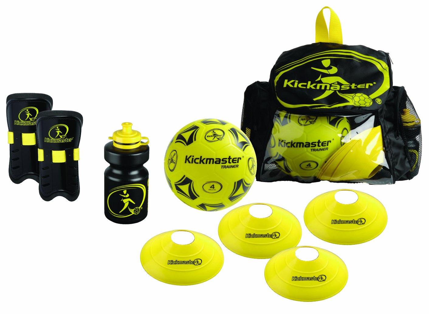 MV Toys Kickmaster New Backpack Shin Pads Cones Football Water Bottle Training Kit Set