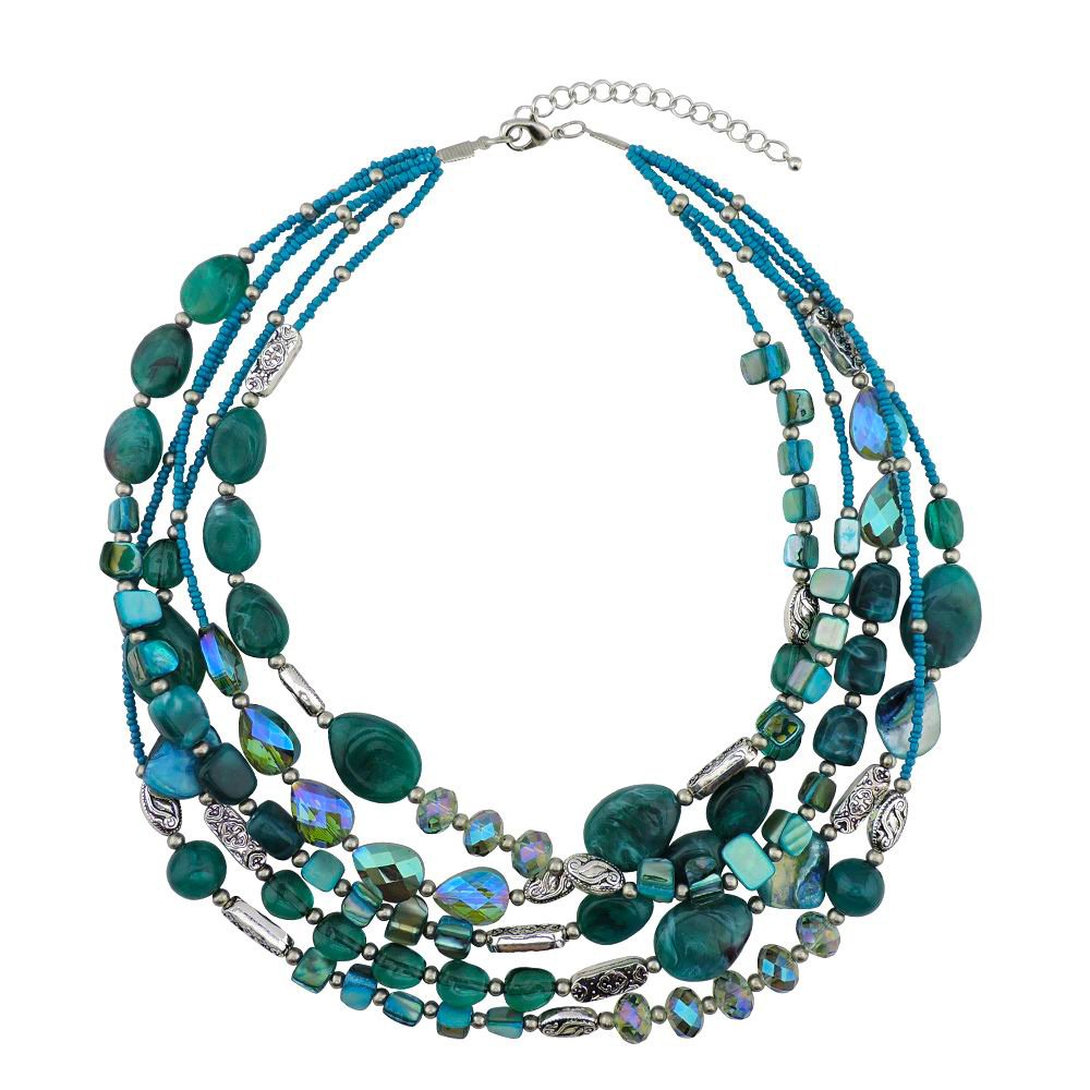 Bocar Multi Layer 5 Strand Statement Collar Beaded Necklace for Women Gift (NK-10376-teal)
