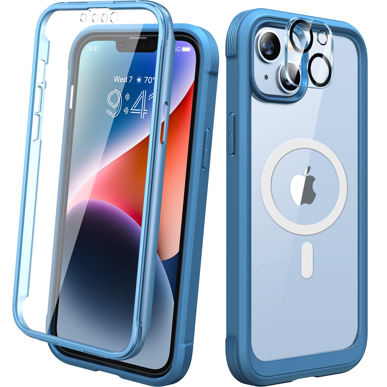 Photo 1 of Diaclara Magnetic Designed for iPhone 14 Case, Compatible with MagSafe Built-in Touch Sensitive Anti-Scratch Screen Protector, with Camera Lens Protector for iPhone 14 6.1" (Capri Blue)