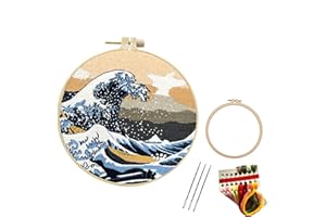 Liveish Wave Embroidery Kit Beginner Adult,Beach Embroidery kit, Beginner Embroidery Kit DIY Cross Stitch Kit with Pattern and Instructions. (Wave Pattern)