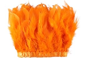 MAOFENG 2 Yards Natural Turkey Feathers Trim Sewing Fringe Fashion Dress Sewing 4-6inch for DIY Handicrafts Costumes Decoration,Orange