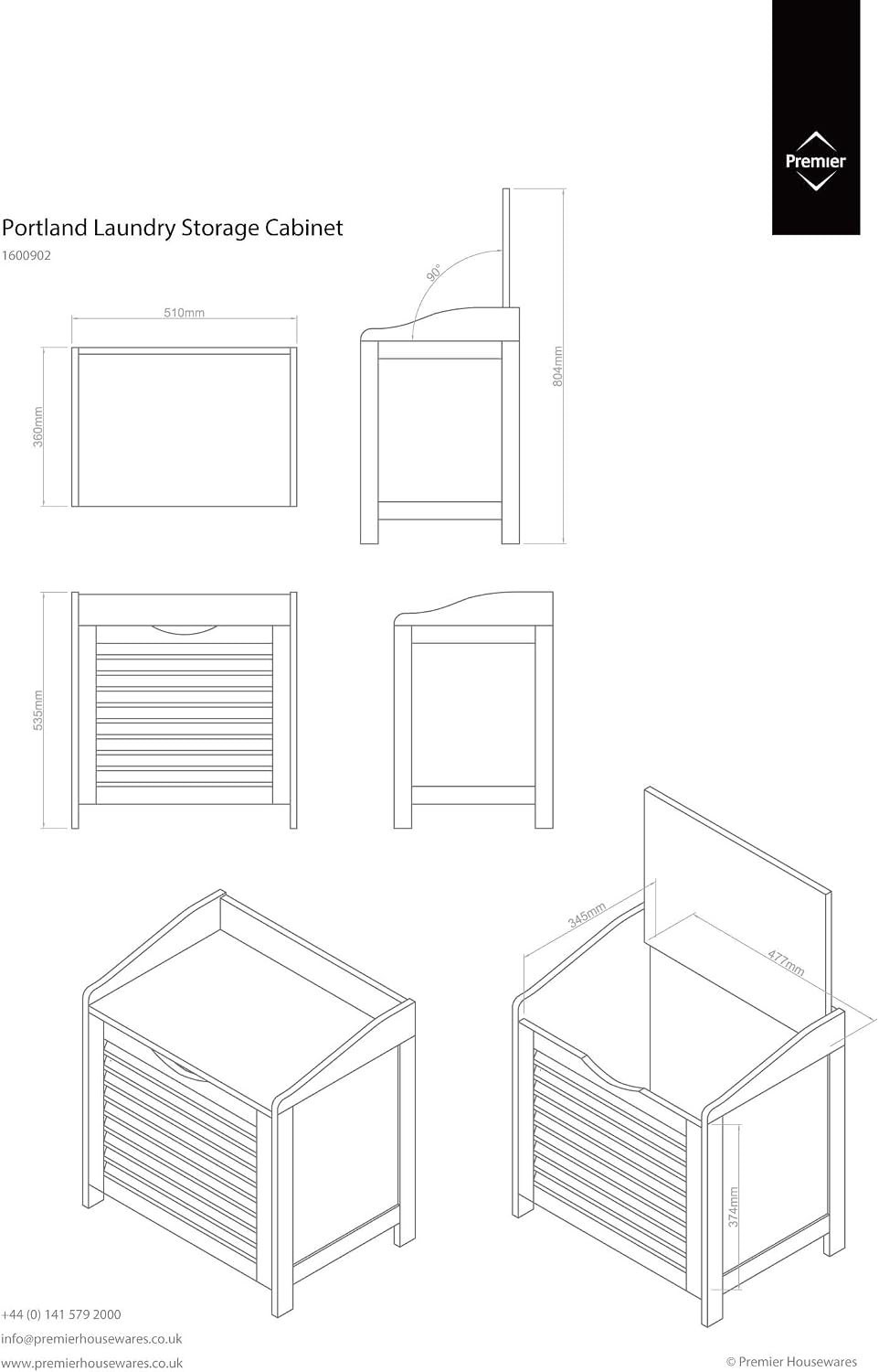 Premier Housewares Laundry Storage Cabinet, 53 x 51 x 36 cm - White, H53 x W51 x D36cm - Image 4