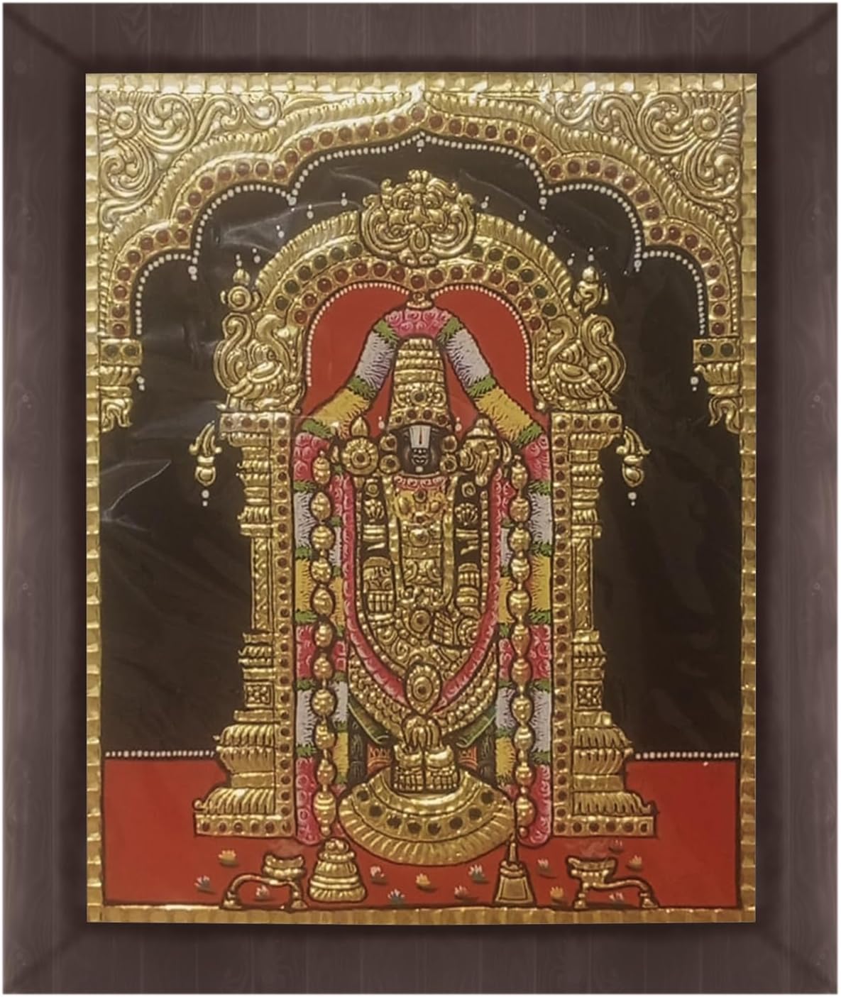 Paintings - Mangala Arts Perumal/Balaji Tanjore Painting, 24 Carat Gold Foil, Hindu Religious God Photo for Pooja, Living Room, 10x12 Inches with Frame - 7 Days Delivery.