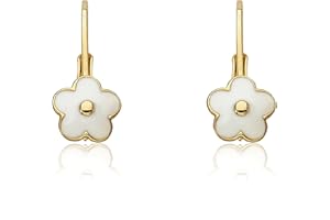 Little Miss Twin Stars Kids Earrings - 14k Gold Plated Flower Leverback Earrings-Hypoallergenic and Nickel Free For Sensitive Ears