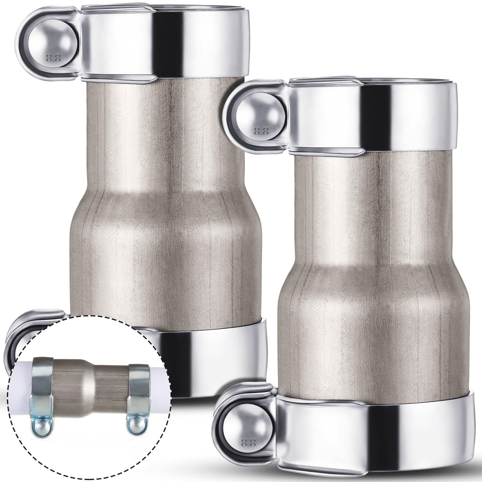 Photo 1 of MorningRo 2 Pcs 2 to 2.5 Inch Exhaust Adapter Reducer Kit with Clamps, Stainless Steel, ID 2" to Od 2.5" Universal Exhaust Pipe Connector for Car, Truck, Suv