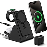 Smtcsl 3-in-1 Wireless Charging Station: Portable 10000mAh Power Bank Charger Compatible for Phone Air/17/16/15/14/13/12 Series and Watch - Detachable Magnetic Charging Stand Black