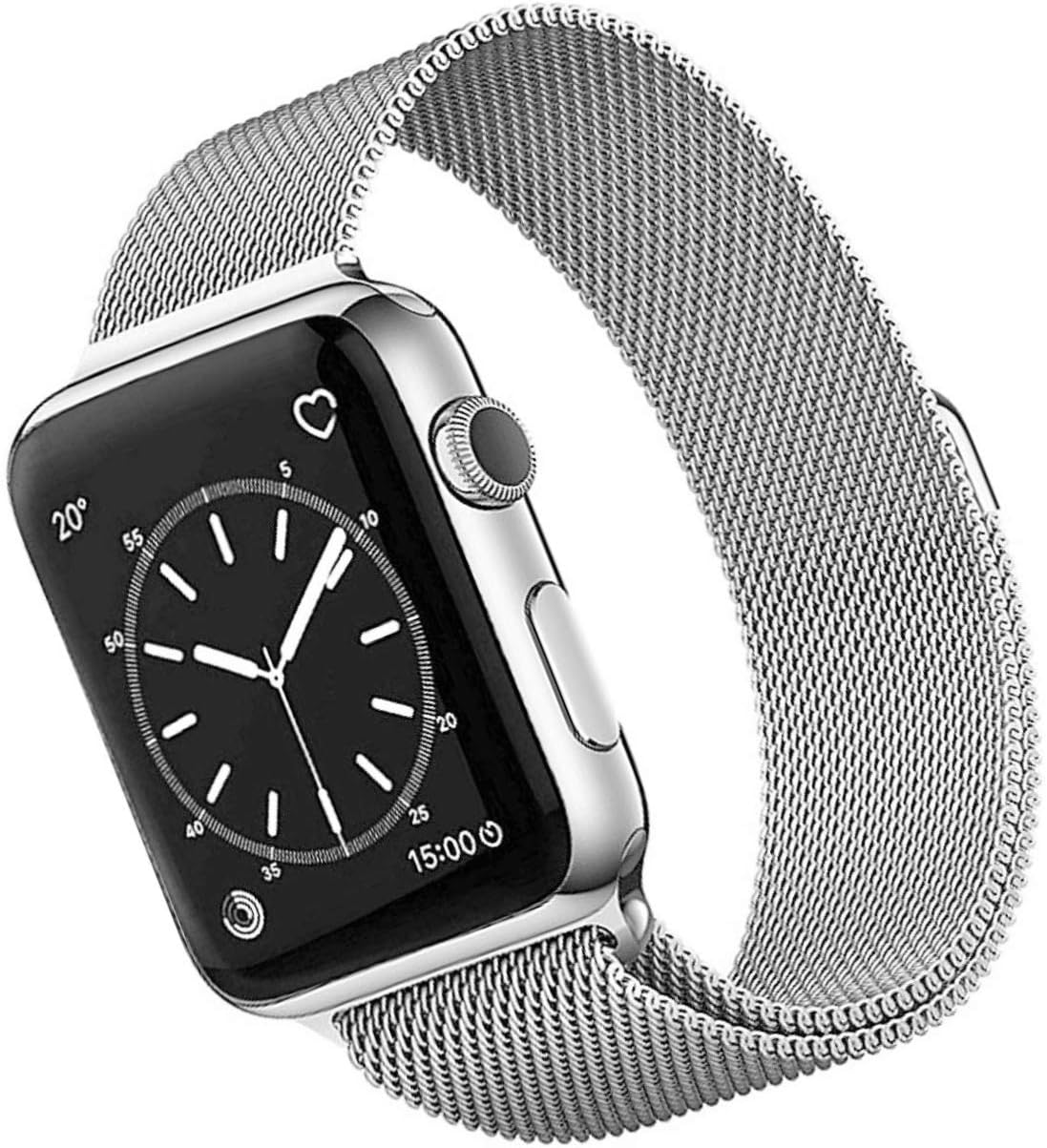 OKPPA Compatible for Apple Watch Band 38mm 40mm 42mm 44mm, Adjustable Magnetic Stainless Steel Mesh Metal Closure Loop with Iwatch Series 5 4 3 2 1(Silver, 38mm/40mm)