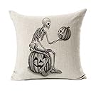 Halloween Skull and Pumpkin Throw Pillow Case Cushion Cover Decor Cotton Linen 18" x 18"