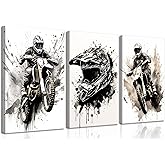 ZUGHRERF Motorbike Trendy Canvas Wall Art Black and White Motorcycle Poster Prints Artwork Cool Racer Sports Pictures Motocross Rider Graffiti Helmet Painting for Boys Teen Man Cave Home Decor 12x16in
