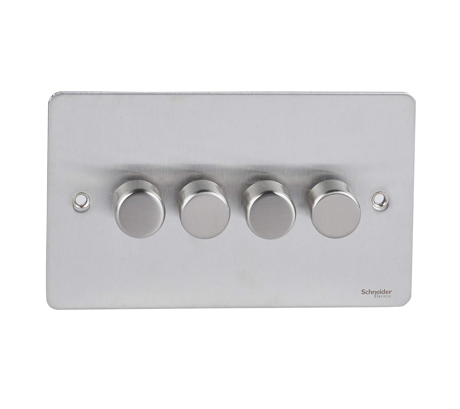 Schneider Electric Ultimate Flat Plate - 4 Gang 2 Way Dimmer Light Switch, Main and Low Voltage, 250W/VA, GU6242CSS, Stainless Steel