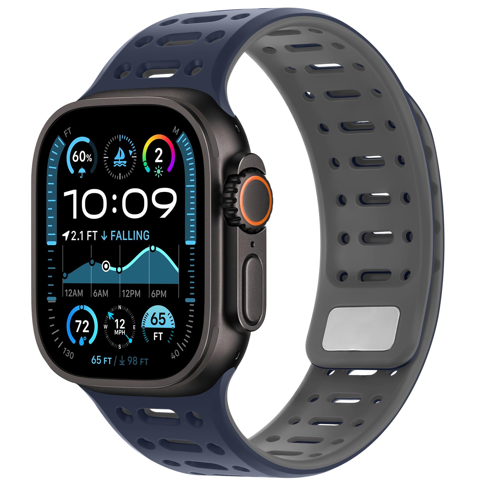 Photo 1 of Amizee Compatible with Apple Watch Band 49/46/45/44/42/41/40/38mm Men, Silicone Breathable Magnetic Strap for iWatch Ultra 3/2/1 Series 11 10 9 8 7 6 5 4 SE3/2/1 (49/46/45/44/42mm, Dark Blue Gray)