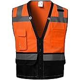 DPSAFETY Reflective Safety vest With back plan pocket,High visibility Class 2 Heavy Duty Surveyor Vest with Zipper,Hi Vis Construction Work Vest for Men＆Women ANSI/ISEA(Orange-Bottom,M)