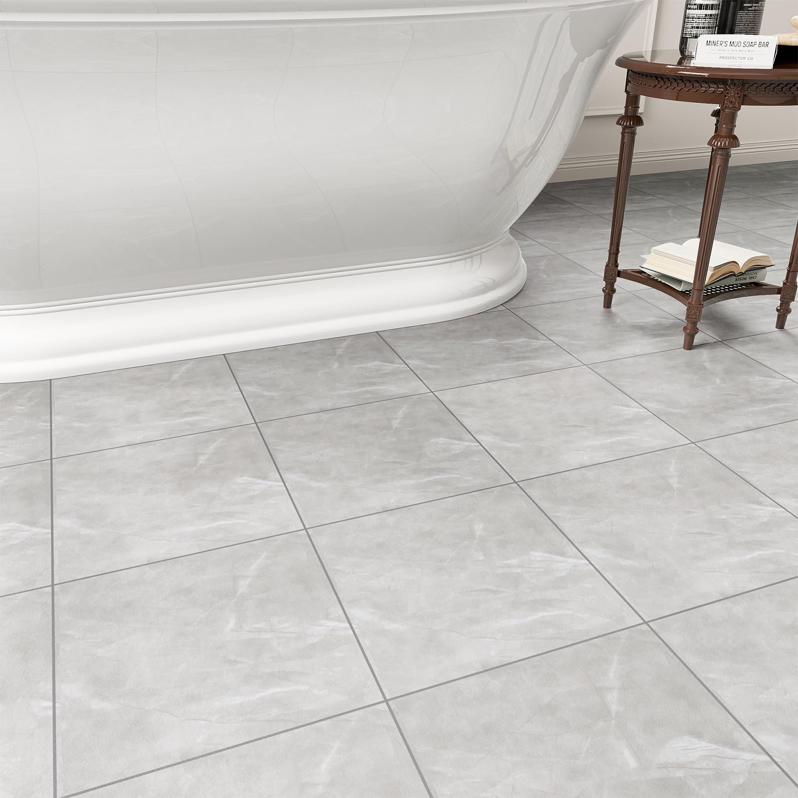 Photo 1 of 10 Pack Cover 10 Sq.Ft Peel and Stick Floor Tiles, 12” x 12” Self Adhesive Vinyl Flooring Easy DIY Installation for Kitchen, Living Room, Laundry, RV, Light Grey Marble