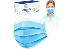 IHOO Disposable Face Masks 3-Layer Medical Grade Safety Masks for Protection,Comfortable & Breathable Face Mask for Adults