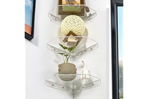 OAPRIRE Corner Shelf Wall Mounted Set of 3, Easy-to-Assemble Corner Floating Shelves Organizer with Adhesive, Acrylic Corner Wall Shelf for Living Room Bedroom Bathroom Kitchen (Clear)