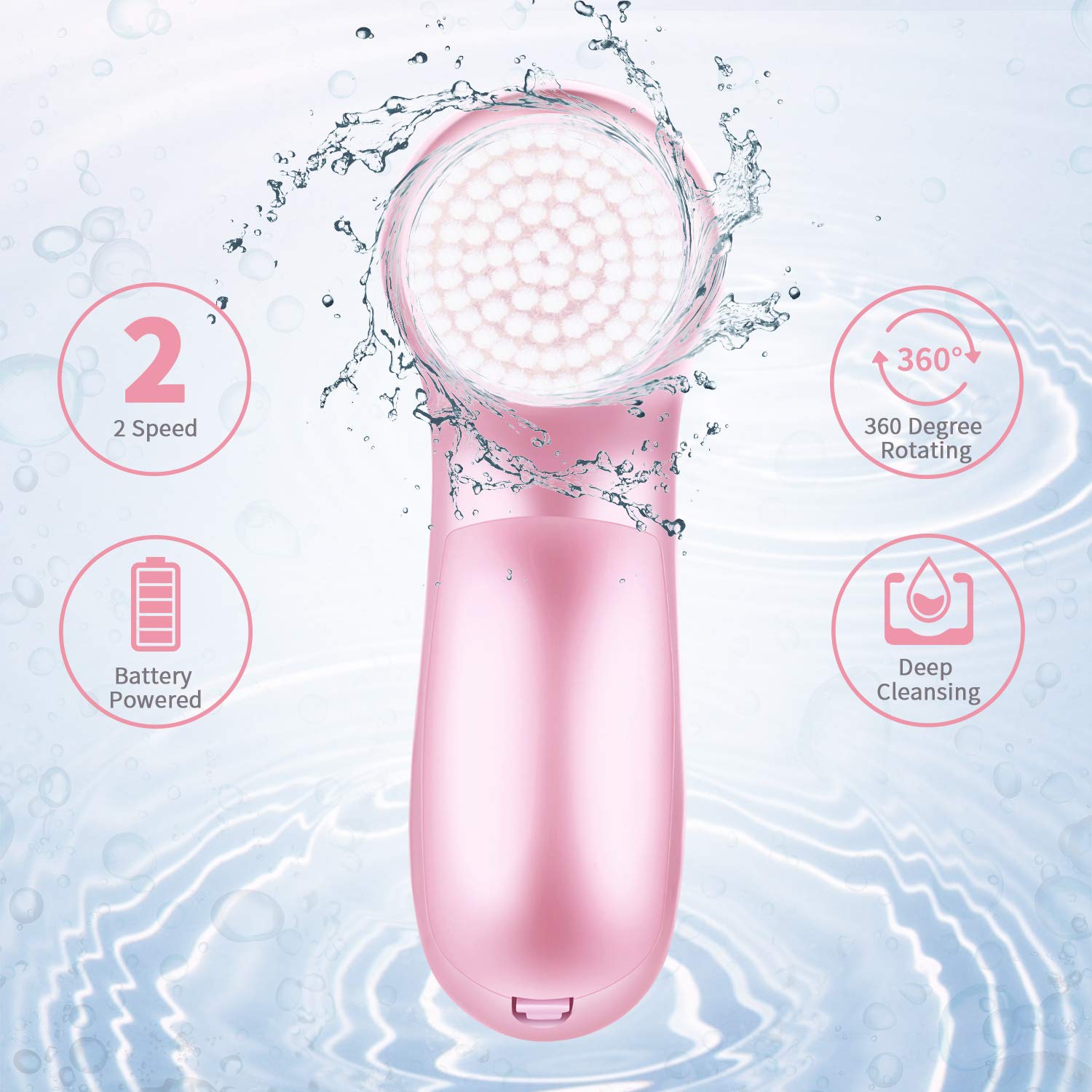 Electric Facial Cleansing Brush 7 in 1, Skin Spin face Brush for Deep Cleaning, Gentle Exfoliating, Blackhead Removing, Pearl Pink, Battery Operated: Beauty