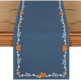 Artoid Mode 210 GSM Fall Table Runner Home Party Decor 13x72 Inch | Blue Pumpkin Stripe, Seasonal Kitchen Dining Table Decoration